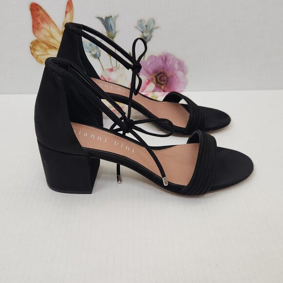 Gianni Bini Size 10 Ankle Tie Block Heel Black Suede Rhiaann Women's Sandals - Picture 5 of 12